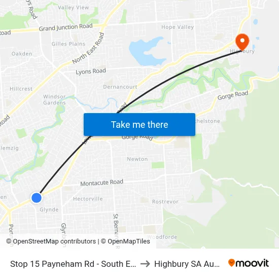 Stop 15 Payneham Rd - South East side to Highbury SA Australia map