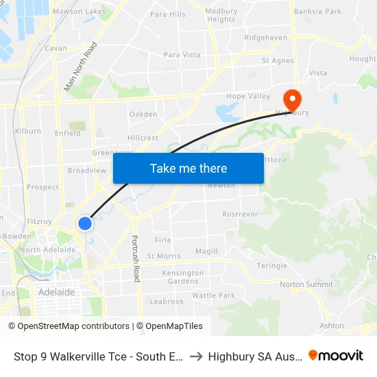 Stop 9 Walkerville Tce - South East side to Highbury SA Australia map