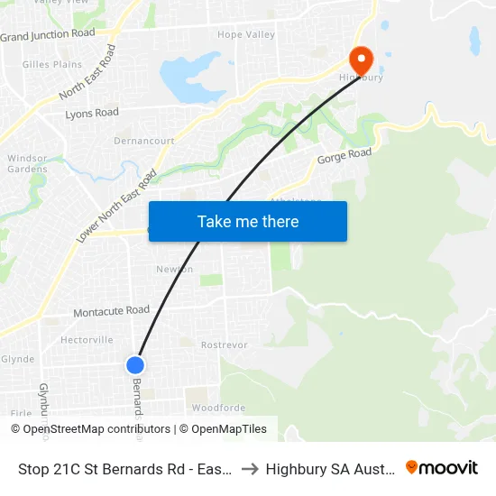 Stop 21C St Bernards Rd - East side to Highbury SA Australia map