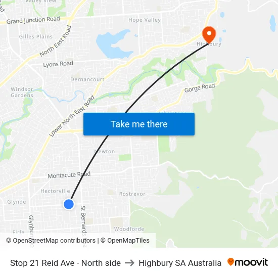 Stop 21 Reid Ave - North side to Highbury SA Australia map
