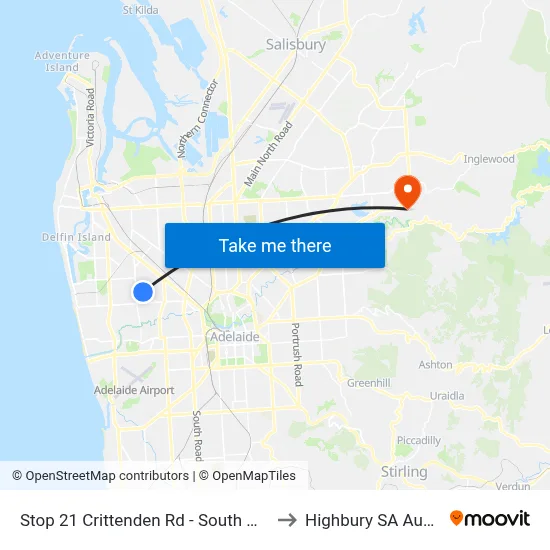Stop 21 Crittenden Rd - South West side to Highbury SA Australia map