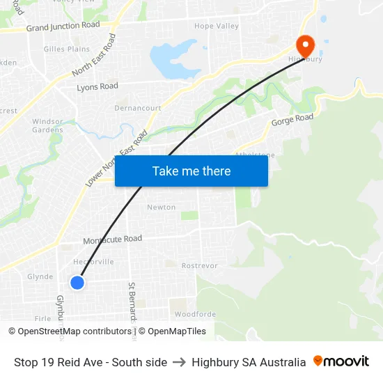 Stop 19 Reid Ave - South side to Highbury SA Australia map