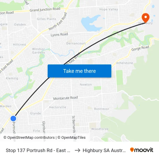 Stop 137 Portrush Rd - East side to Highbury SA Australia map