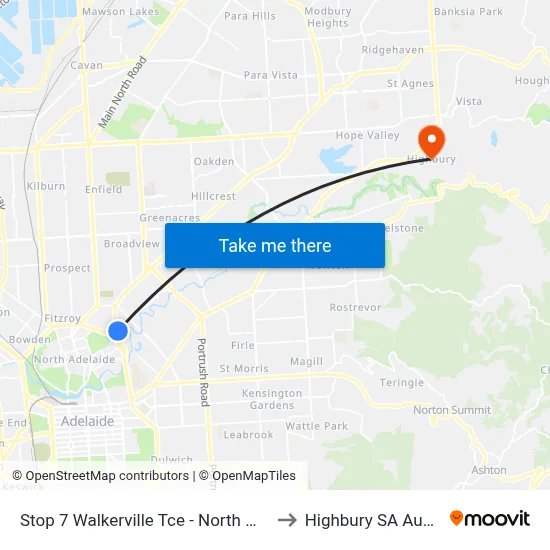Stop 7 Walkerville Tce - North West side to Highbury SA Australia map