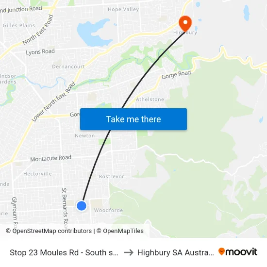 Stop 23 Moules Rd - South side to Highbury SA Australia map