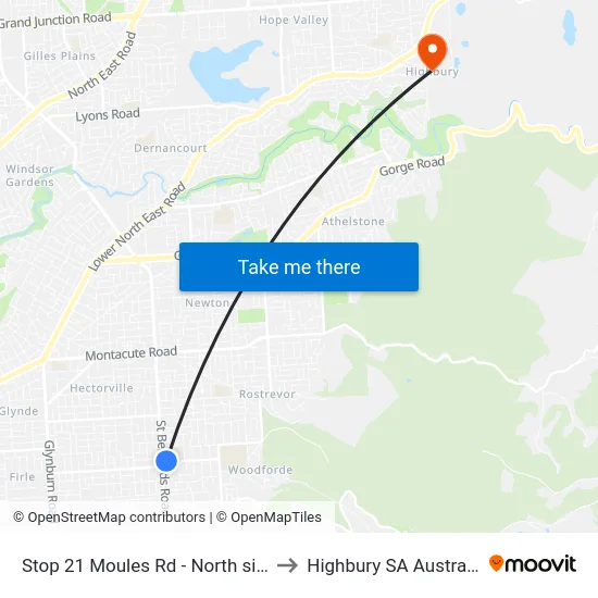 Stop 21 Moules Rd - North side to Highbury SA Australia map
