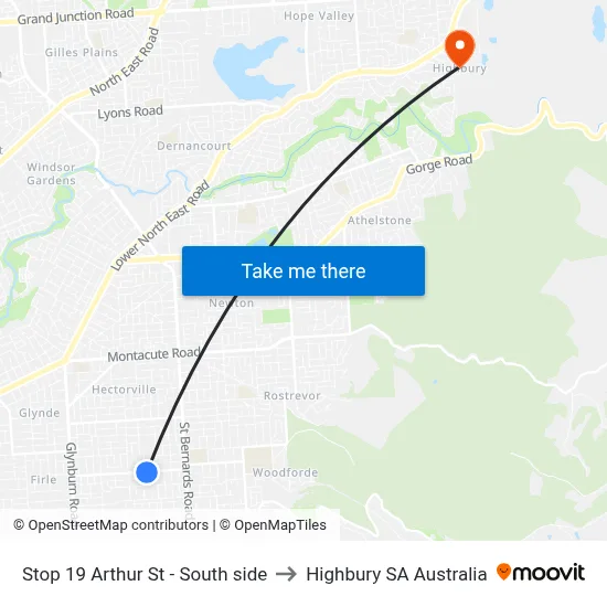 Stop 19 Arthur St - South side to Highbury SA Australia map
