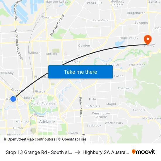 Stop 13 Grange Rd - South side to Highbury SA Australia map