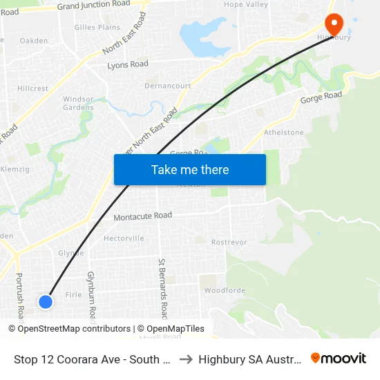 Stop 12 Coorara Ave - South side to Highbury SA Australia map