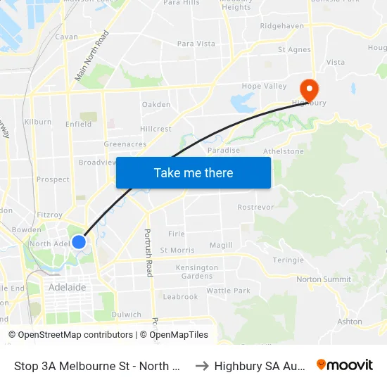 Stop 3A Melbourne St - North West side to Highbury SA Australia map