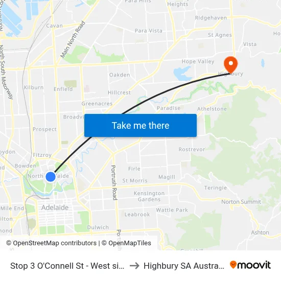 Stop 3 O'Connell St - West side to Highbury SA Australia map