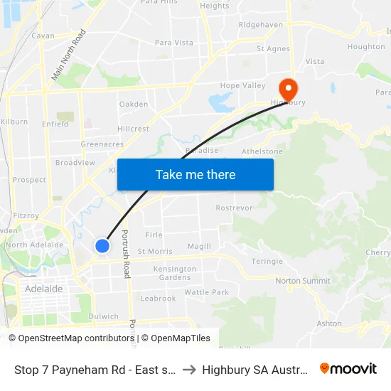 Stop 7 Payneham Rd - East side to Highbury SA Australia map