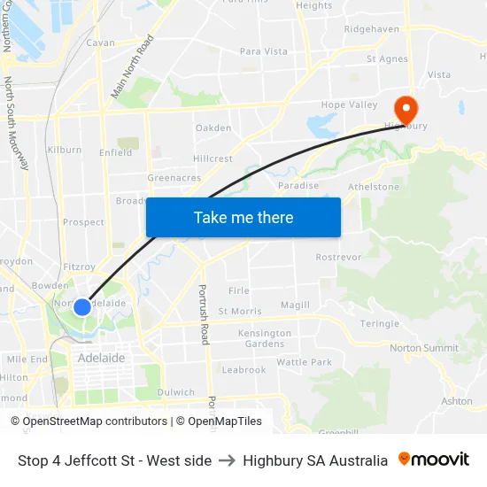 Stop 4 Jeffcott St - West side to Highbury SA Australia map