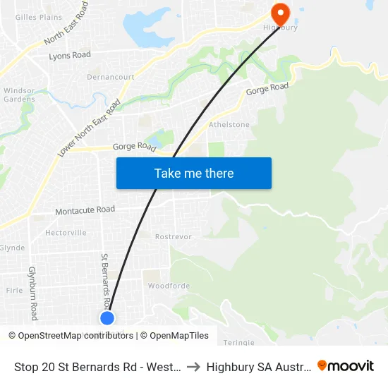 Stop 20 St Bernards Rd - West side to Highbury SA Australia map