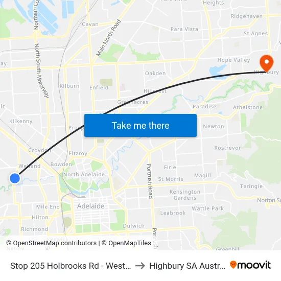 Stop 205 Holbrooks Rd - West side to Highbury SA Australia map