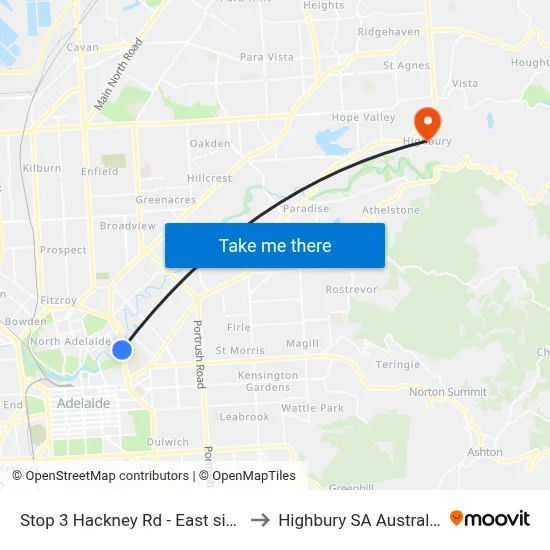 Stop 3 Hackney Rd - East side to Highbury SA Australia map