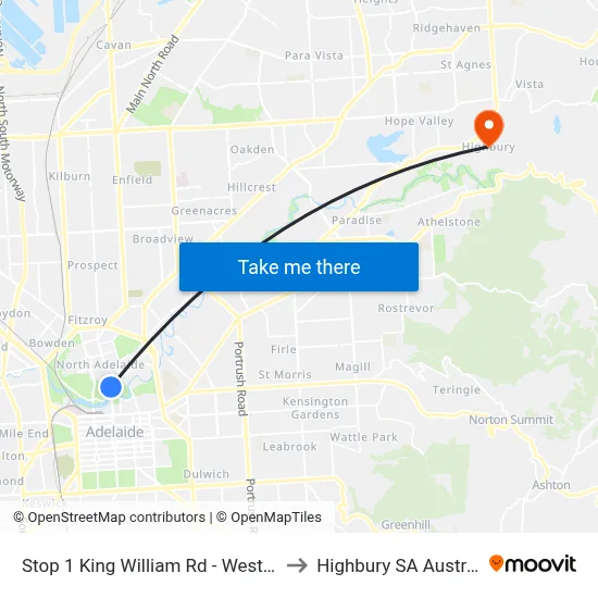 Stop 1 King William Rd - West side to Highbury SA Australia map