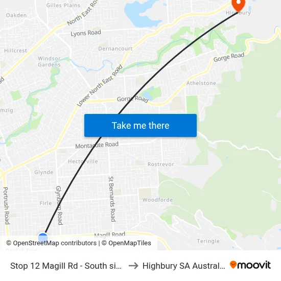 Stop 12 Magill Rd - South side to Highbury SA Australia map