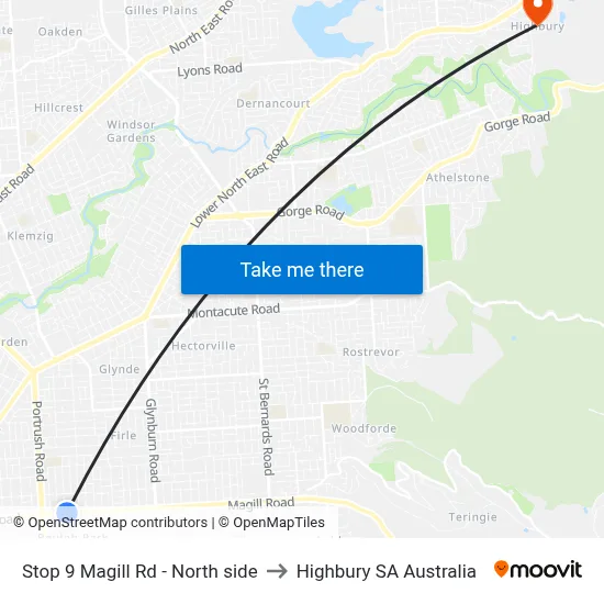 Stop 9 Magill Rd - North side to Highbury SA Australia map