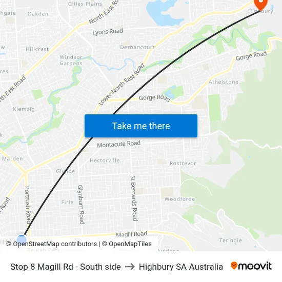 Stop 8 Magill Rd - South side to Highbury SA Australia map