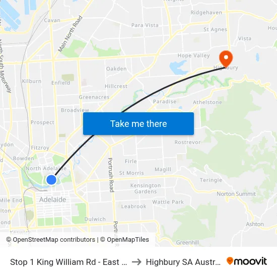 Stop 1 King William Rd - East side to Highbury SA Australia map