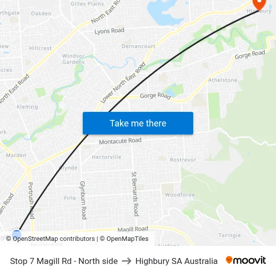 Stop 7 Magill Rd - North side to Highbury SA Australia map