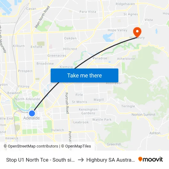 Stop U1 North Tce - South side to Highbury SA Australia map