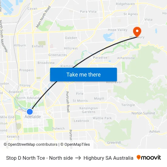 Stop D North Tce - North side to Highbury SA Australia map