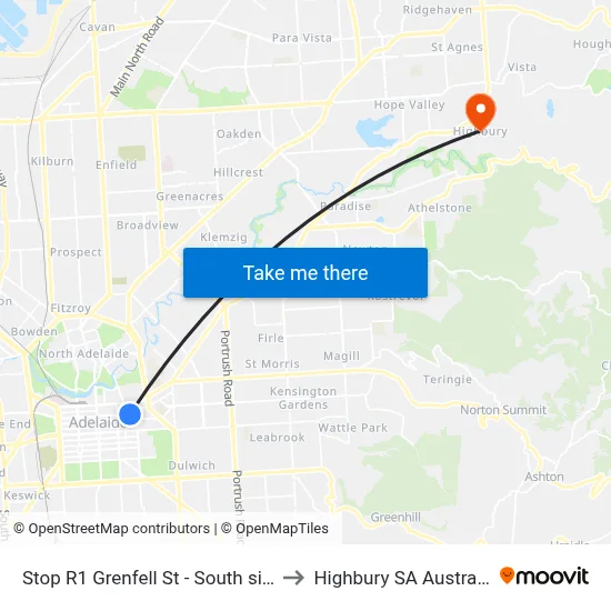 Stop R1 Grenfell St - South side to Highbury SA Australia map