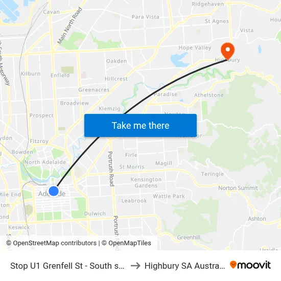 Stop U1 Grenfell St - South side to Highbury SA Australia map