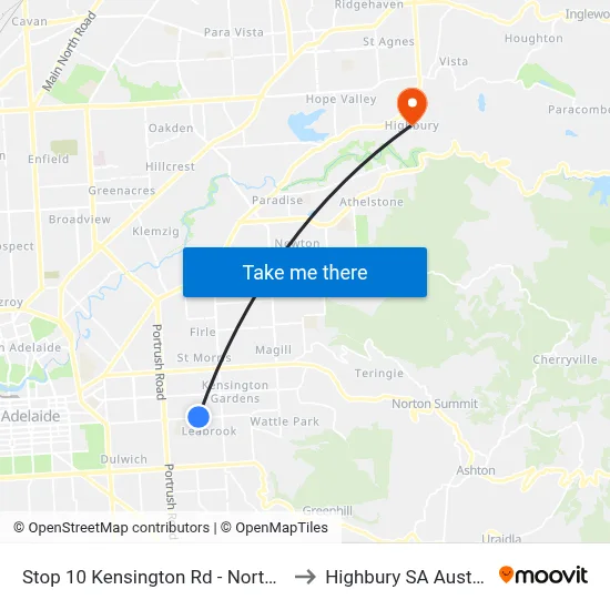 Stop 10 Kensington Rd - North side to Highbury SA Australia map