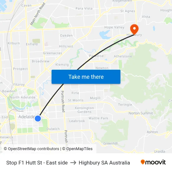 Stop F1 Hutt St - East side to Highbury SA Australia map