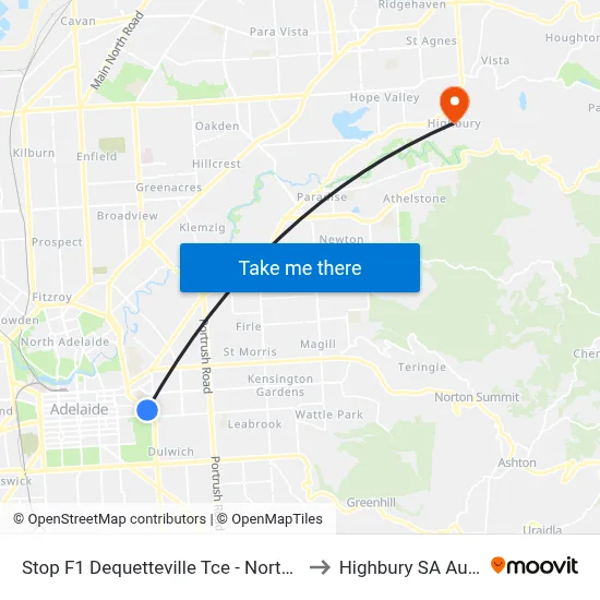 Stop F1 Dequetteville Tce - North East side to Highbury SA Australia map