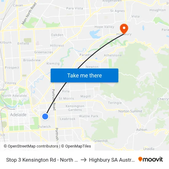 Stop 3 Kensington Rd - North side to Highbury SA Australia map