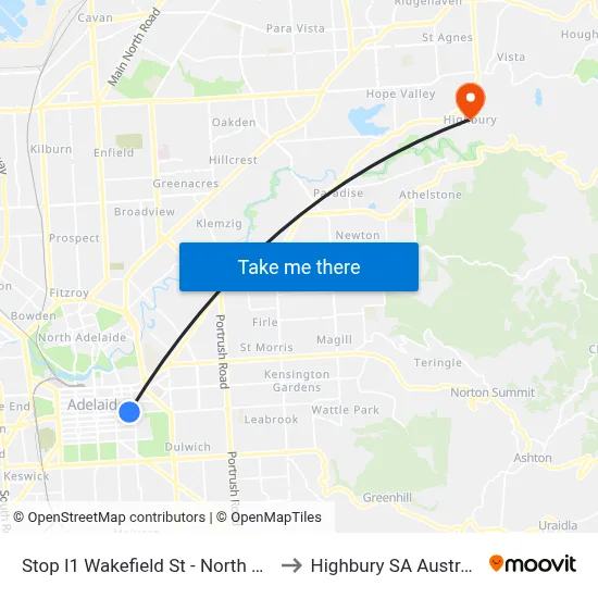 Stop I1 Wakefield St - North side to Highbury SA Australia map