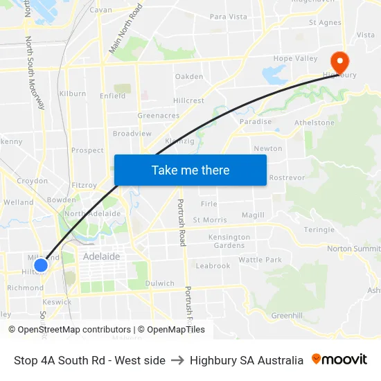 Stop 4A South Rd - West side to Highbury SA Australia map