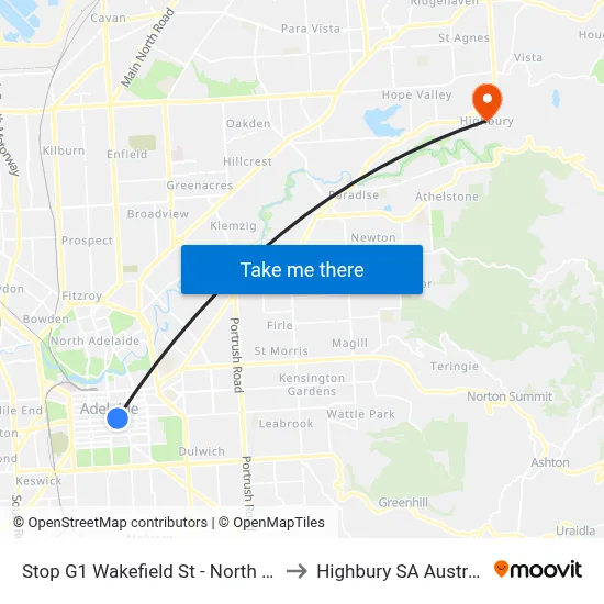 Stop G1 Wakefield St - North side to Highbury SA Australia map