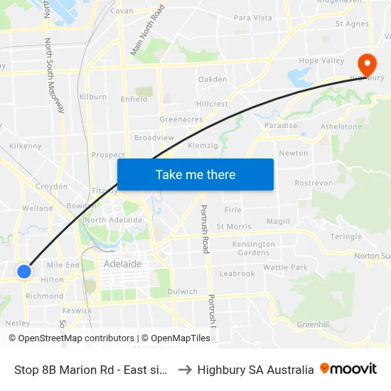 Stop 8B Marion Rd - East side to Highbury SA Australia map