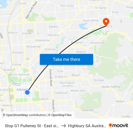 Stop G1 Pulteney St - East side to Highbury SA Australia map