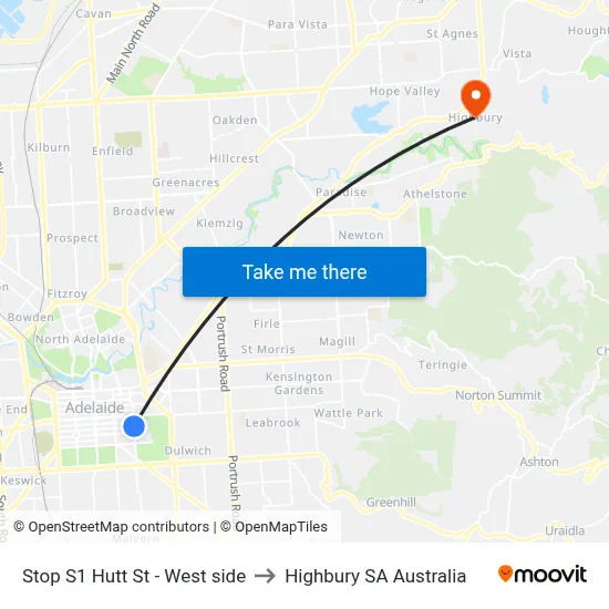 Stop S1 Hutt St - West side to Highbury SA Australia map