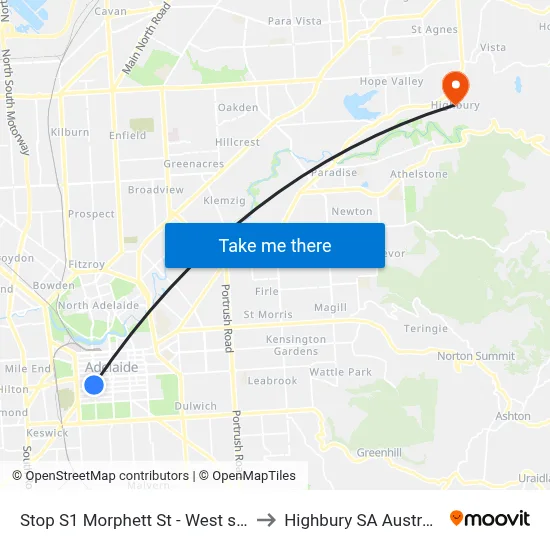 Stop S1 Morphett St - West side to Highbury SA Australia map