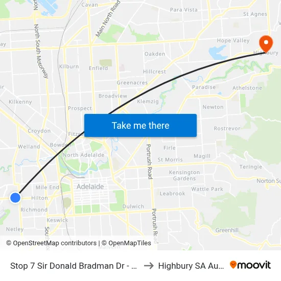 Stop 7 Sir Donald Bradman Dr - North side to Highbury SA Australia map