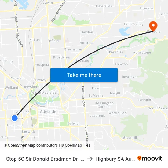 Stop 5C Sir Donald Bradman Dr - North side to Highbury SA Australia map
