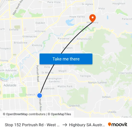 Stop 152 Portrush Rd - West side to Highbury SA Australia map