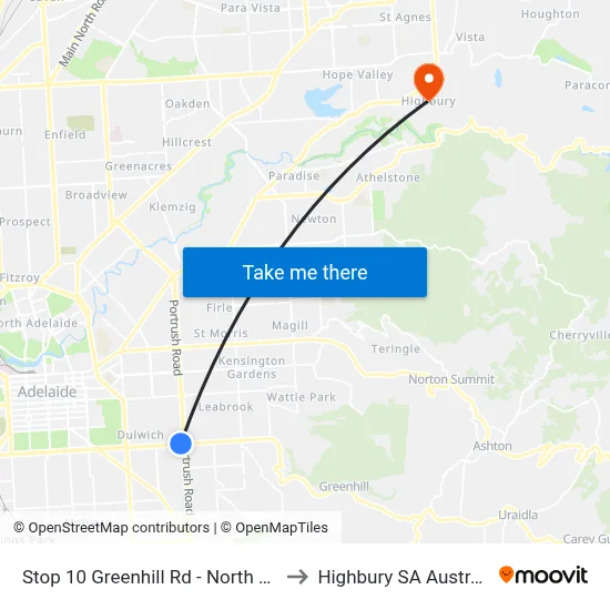 Stop 10 Greenhill Rd - North side to Highbury SA Australia map
