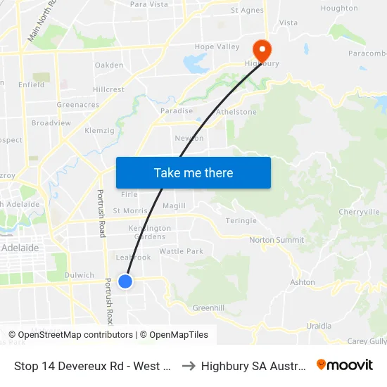 Stop 14 Devereux Rd - West side to Highbury SA Australia map