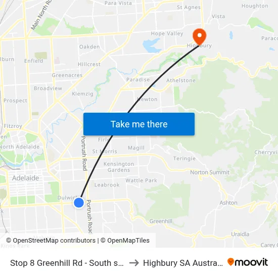 Stop 8 Greenhill Rd - South side to Highbury SA Australia map