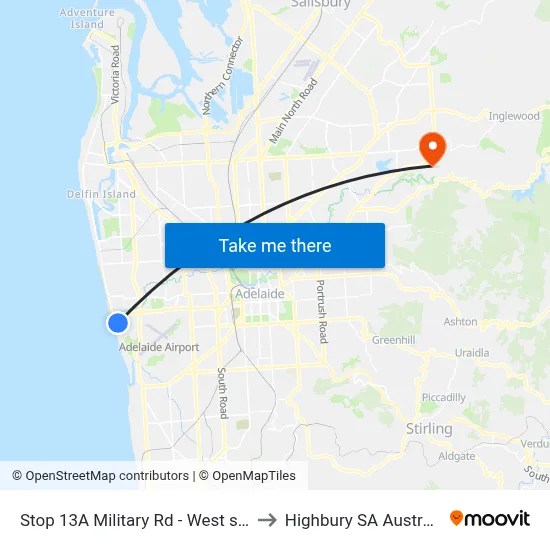 Stop 13A Military Rd - West side to Highbury SA Australia map