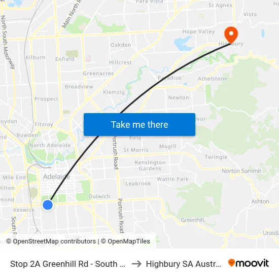 Stop 2A Greenhill Rd - South side to Highbury SA Australia map