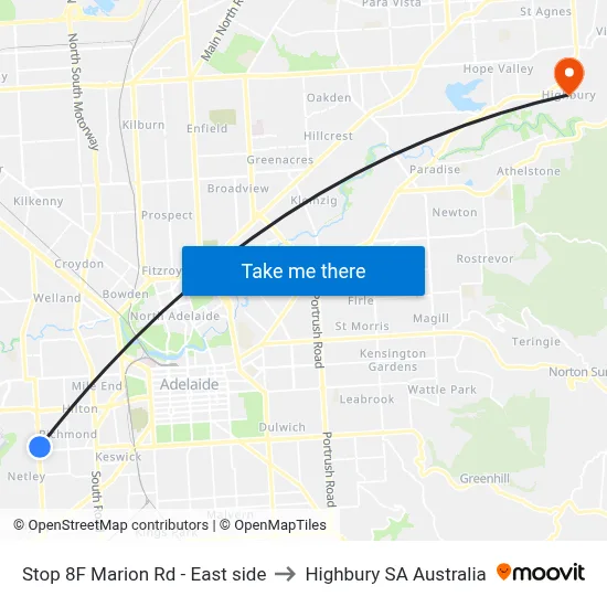 Stop 8F Marion Rd - East side to Highbury SA Australia map